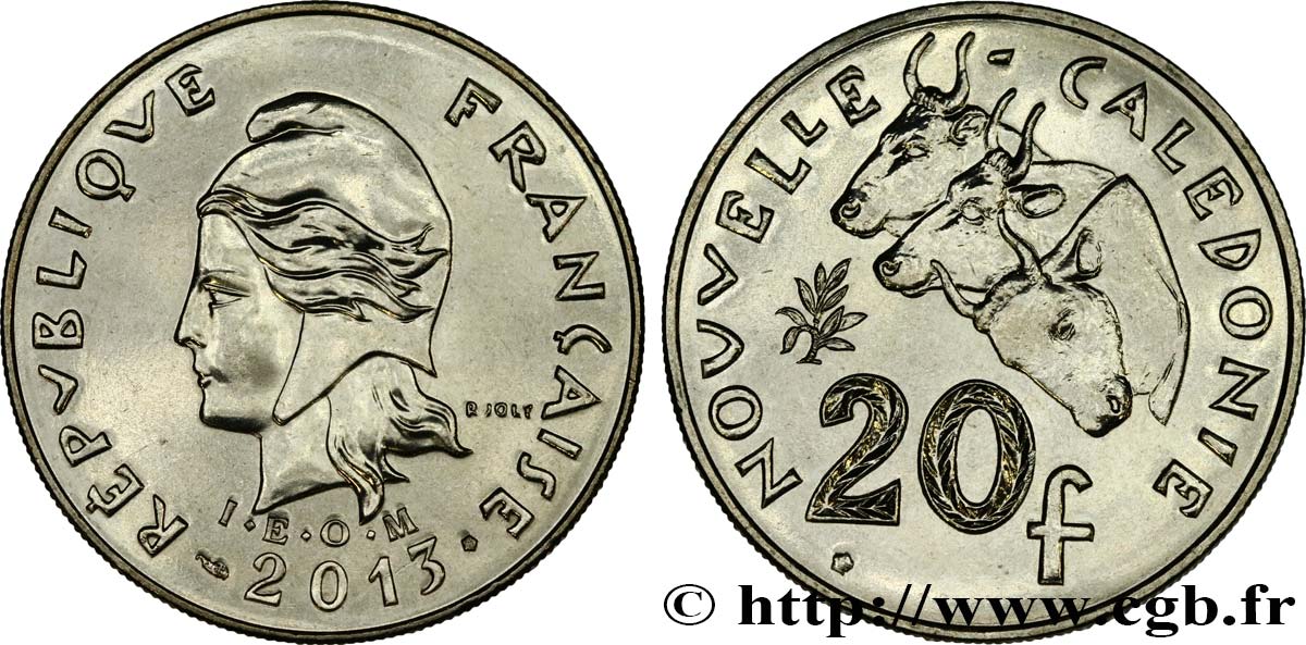 NEW CALEDONIA 20 Francs I.E.O.M. Marianne / zébus 2013 Paris MS 