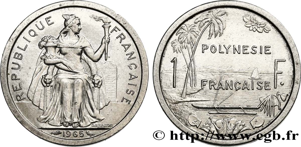 POLINESIA FRANCESE 1 Franc 1965 Paris SPL 