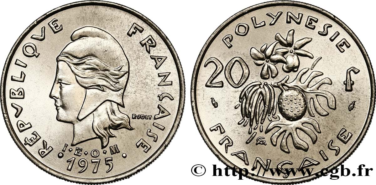 POLINESIA FRANCESE 20 Francs I.E.O.M Marianne  1975 Paris MS 