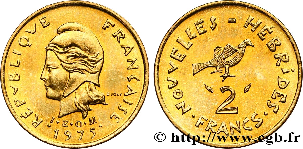 NOUVELLES HÉBRIDES (VANUATU depuis 1980) 2 Francs I. E. O. M. 1975 Paris SPL 