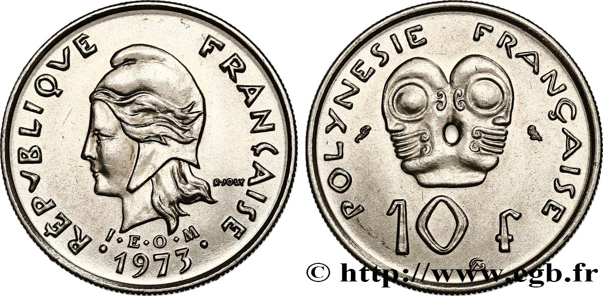 POLINESIA FRANCESE 10 Francs I.E.O.M Marianne 1973 Paris MS 