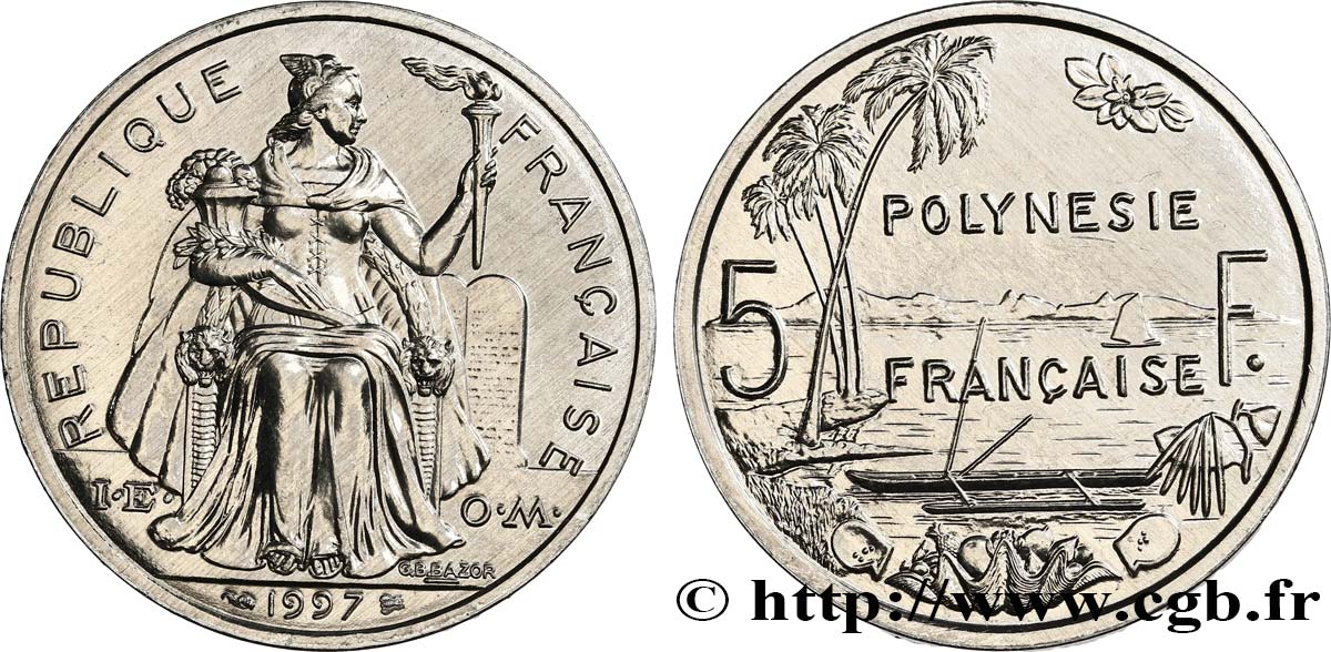 FRANZÖSISCHE-POLYNESIEN 5 Francs I.E.O.M. Polynésie Française 1997 Paris fST 