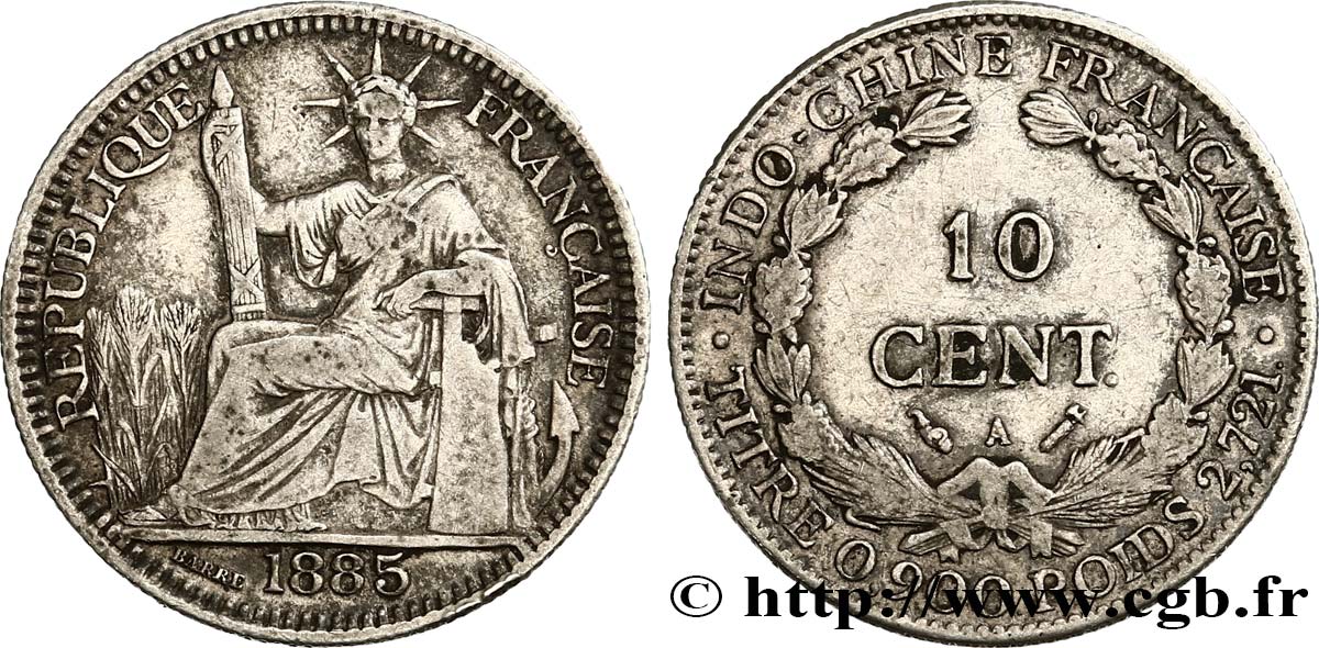 INDOCINA FRANCESE 10 Centièmes 1885 Paris MB 