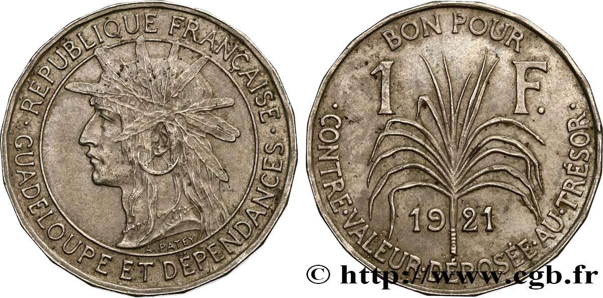 GUADELOUPE Bon pour 1 Franc indien caraïbe 1921  VZ 