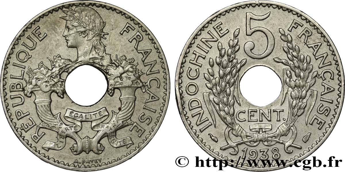 INDOCINA FRANCESE 5 Centièmes 1938 Paris SPL 