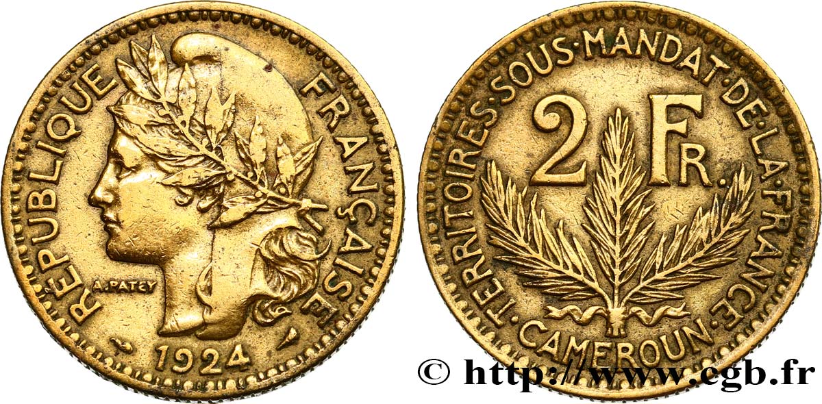 CAMERUN - Territorios sobre mandato frances 2 Francs 1924 Paris MBC 