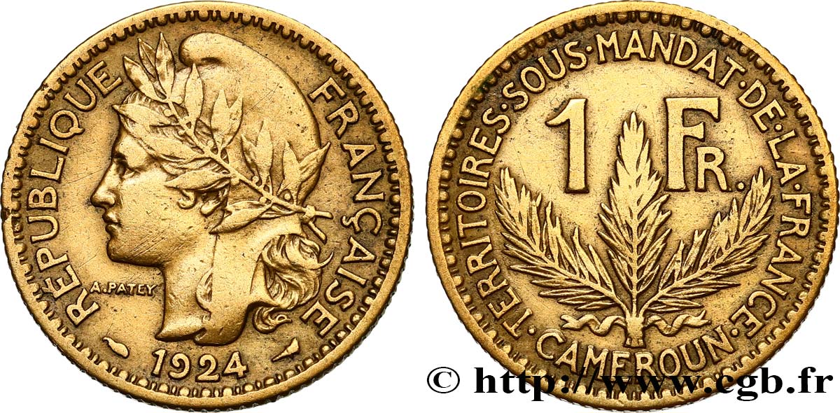 CAMEROUN - TERRITOIRES SOUS MANDAT FRANÇAIS 1 Franc 1924 Paris TB+ 