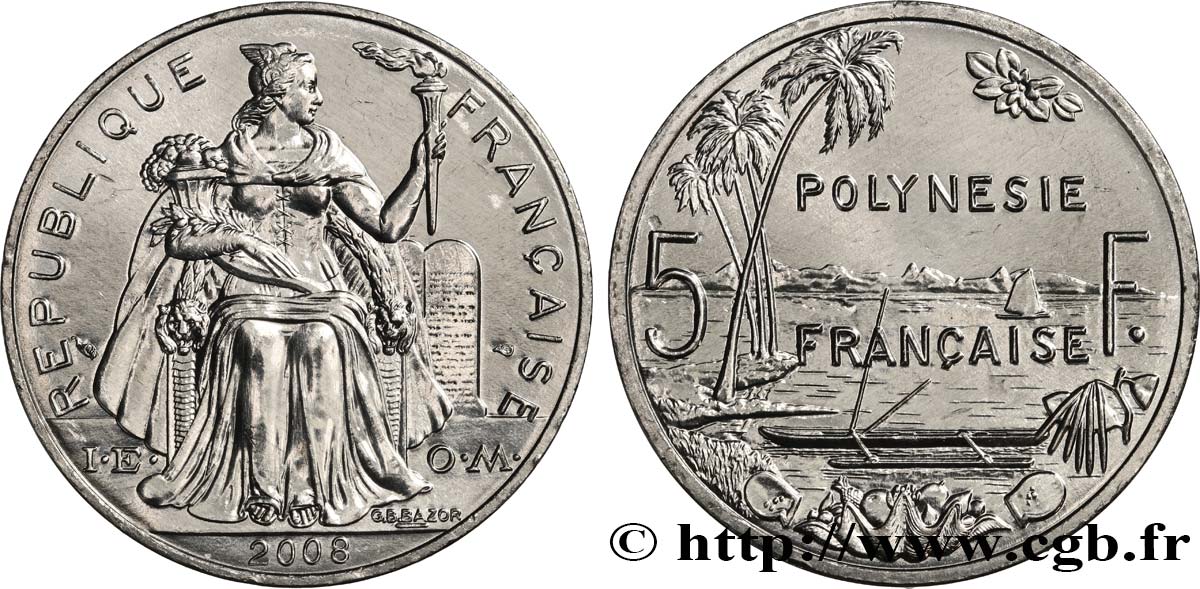 POLYNÉSIE FRANÇAISE 5 Francs 2008  SPL 