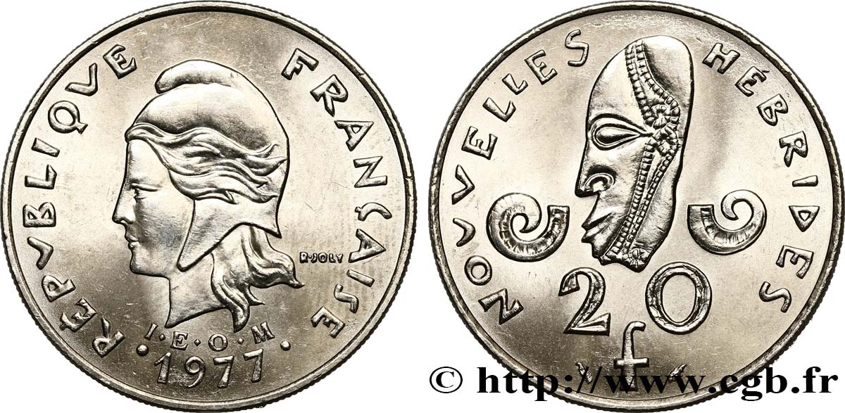 NEW HEBRIDES (VANUATU since 1980) 20 Francs 1977 Paris AU 