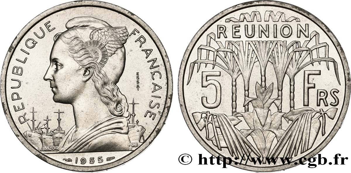 ISLA DE LA REUNIóN Essai de 5 Francs 1955 Paris SC 