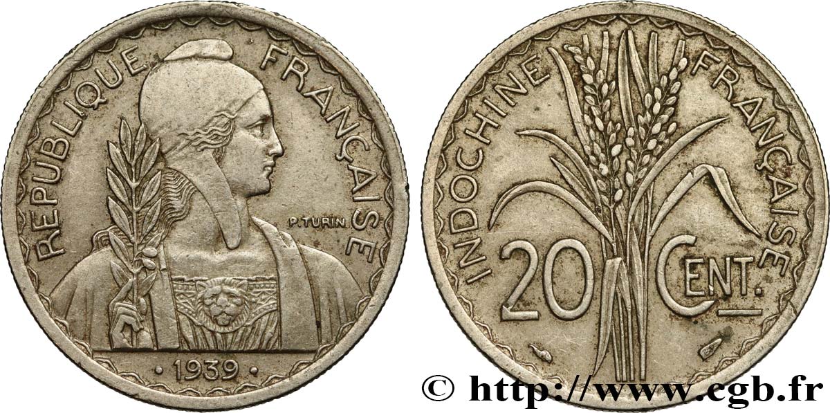 INDOCHINE FRANÇAISE 20 Centièmes 1939 Paris TTB+ 