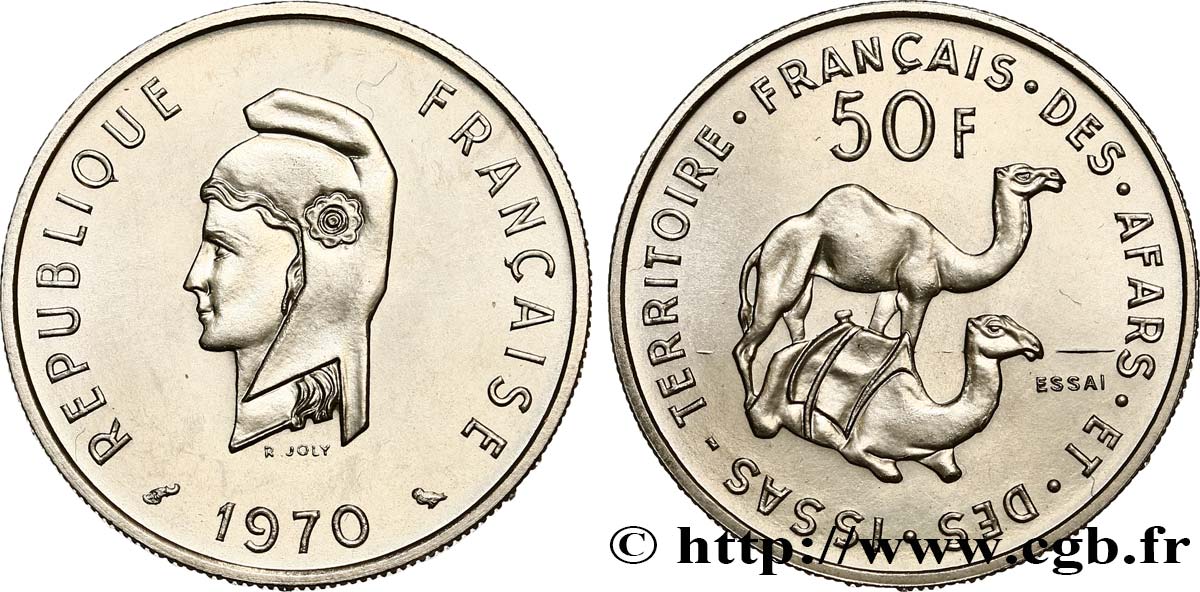 DSCHIBUTI - Französisches Afar- und Issa-Territorium Essai 50 Francs Marianne / dromadaire 1970 Paris ST 
