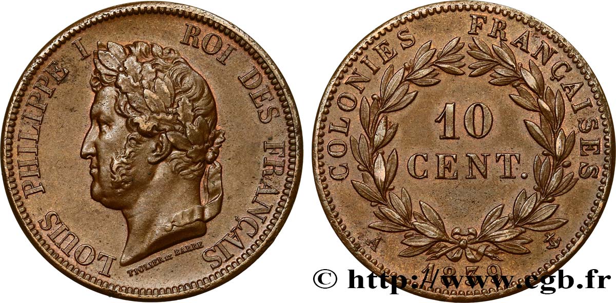 COLONIE FRANCESI - Luigi Filippo, per Guadalupa 10 Centimes Louis Philippe Ier 1839 Paris - A SPL 