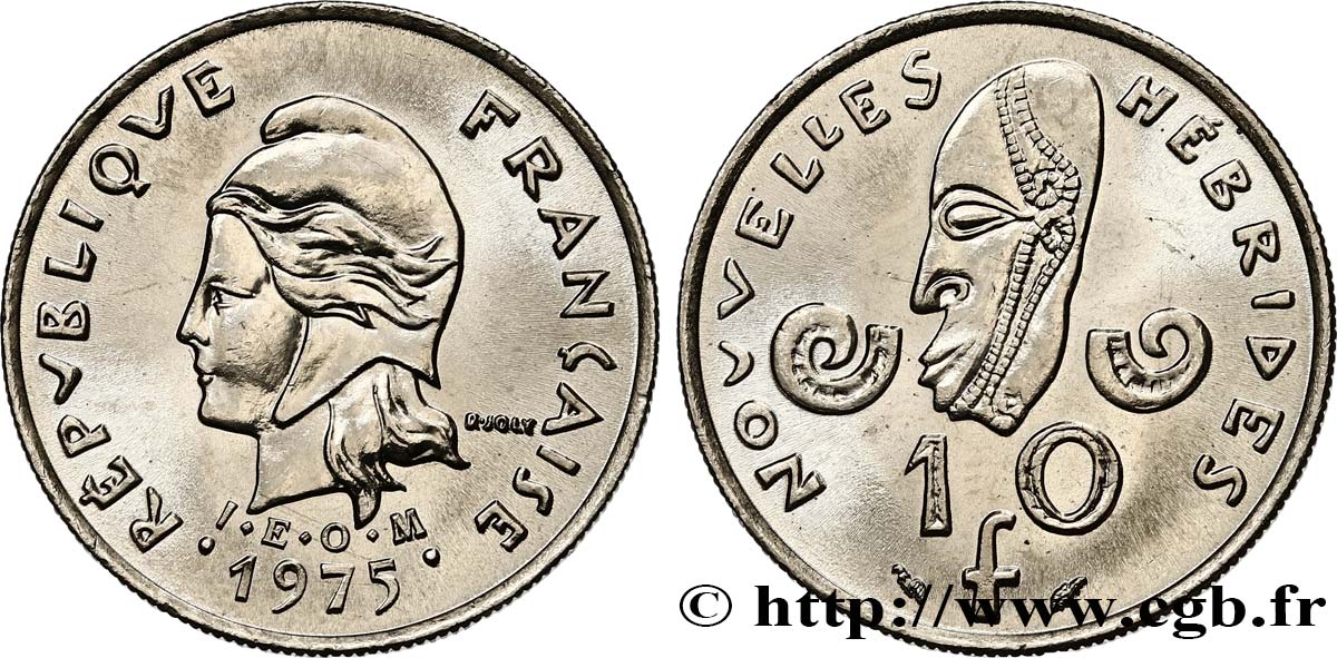 NEUE HEBRIDEN (VANUATU ab 1980) 10 Francs I.E.O.M. 1975 Paris fST 