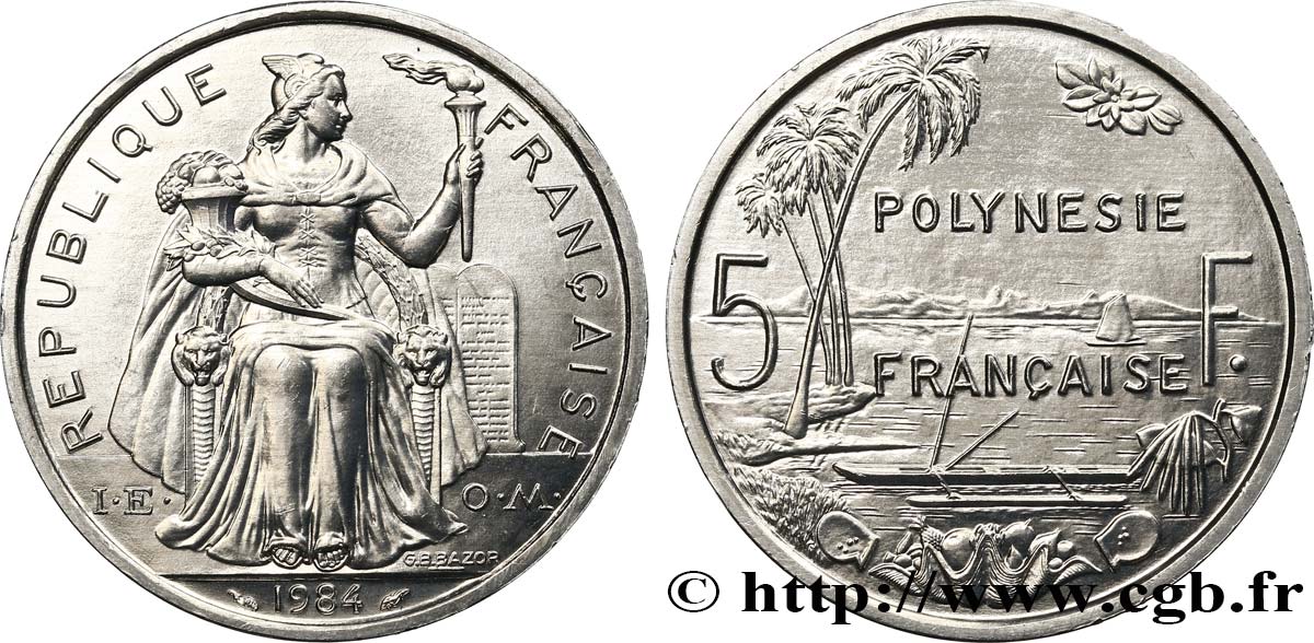 FRANZÖSISCHE-POLYNESIEN 5 Francs I.E.O.M. Polynésie Française 1984 Paris fST 