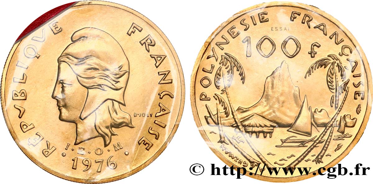 FRANZÖSISCHE-POLYNESIEN Essai de 100 Francs Marianne / paysage polynésien type IEOM 1976 Paris ST 