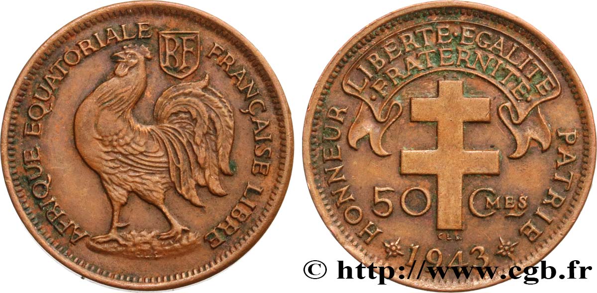 AFRICA EQUATORIALE FRANCESE - Forze Francesi Liberi 50 Centimes 1943 Prétoria q.SPL 