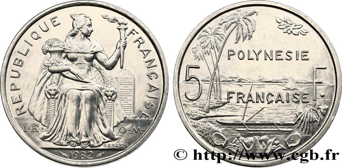 FRENCH POLYNESIA 5 Francs I.E.O.M. Polynésie Française 1982 Paris