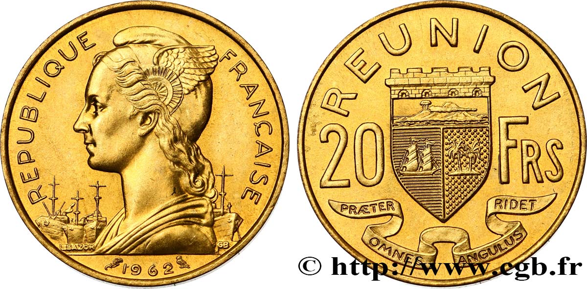 REUNION ISLAND 20 Francs Marianne / armes 1962 Paris MS 
