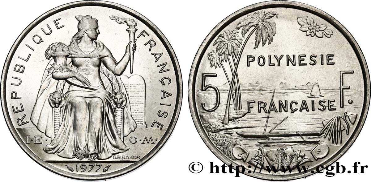 POLINESIA FRANCESE 5 Francs I.E.O.M. Polynésie Française 1977 Paris MS 