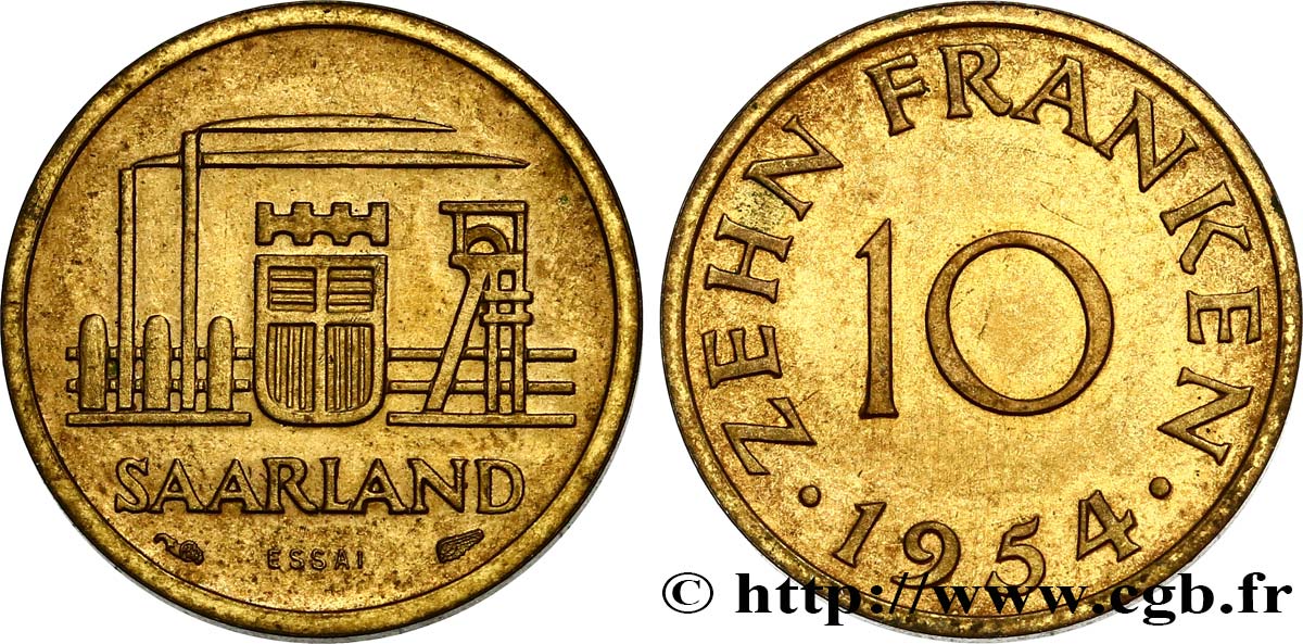 SAARLAND 10 Franken ESSAI 1954 Paris MS 