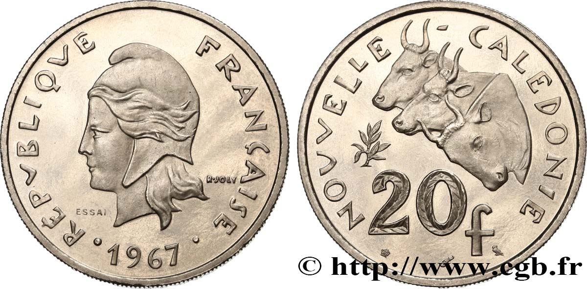 NUEVA CALEDONIA Essai de 20 Francs Marianne / buffles 1967 Paris FDC 