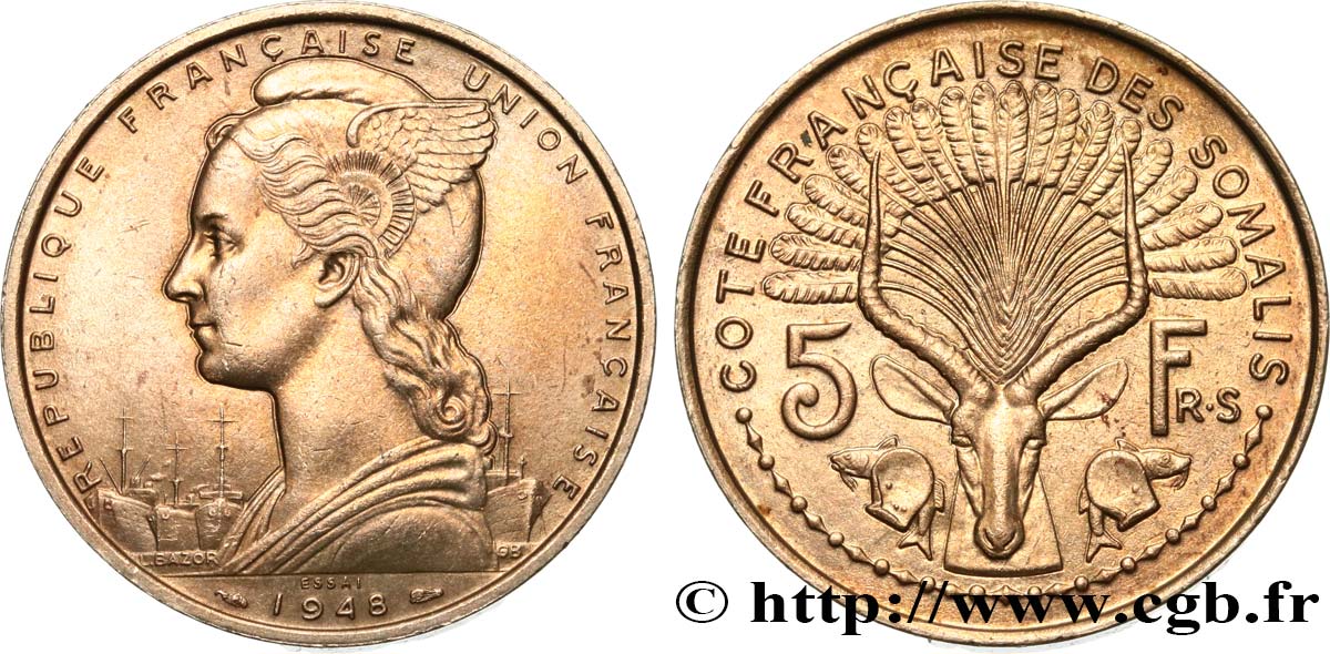 FRANZÖSISCHE SOMALILAND Essai de 5 Francs 1948 Paris VZ 