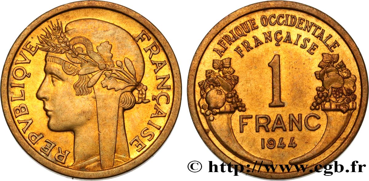 AFRICA OCCIDENTALE FRANCESA  1 Franc Morlon 1944 Londres SPL62 