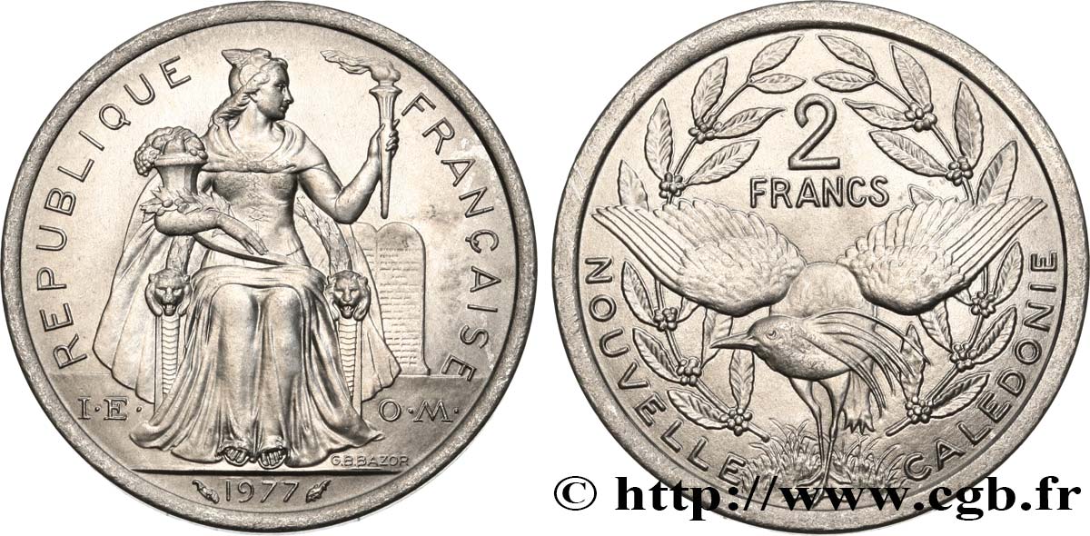 NOUVELLE CALÉDONIE 2 Francs I.E.O.M.  1977 Paris SPL 