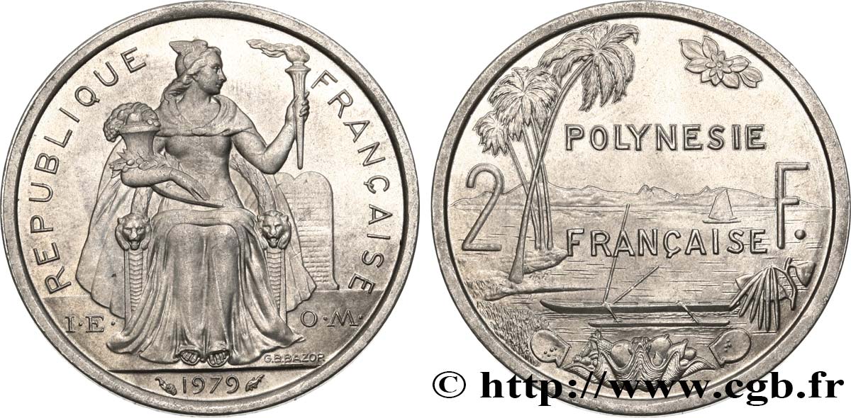 POLYNÉSIE FRANÇAISE 2 Francs I.E.O.M. Polynésie Française 1979 Paris SPL 