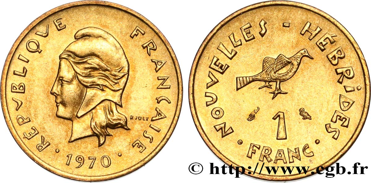 NEUE HEBRIDEN (VANUATU ab 1980) 1 Franc Marianne / oiseau 1970 Paris fST 