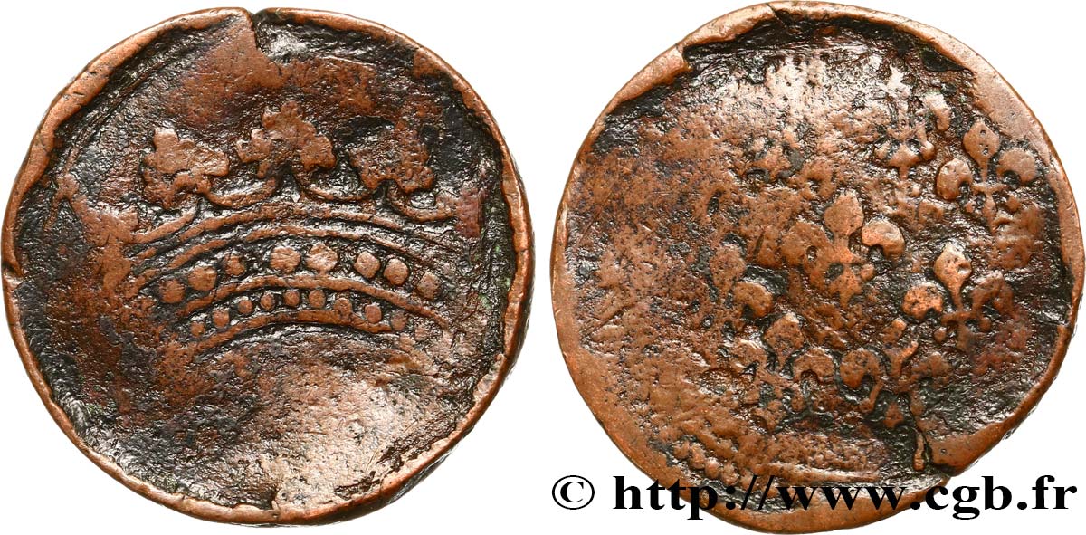 ÎLES DE FRANCE ET BOURBON - LOUIS XV 2 Sols (grand Fanam) variété à 9 globules dans la couronne n.d. Pondichéry TB 