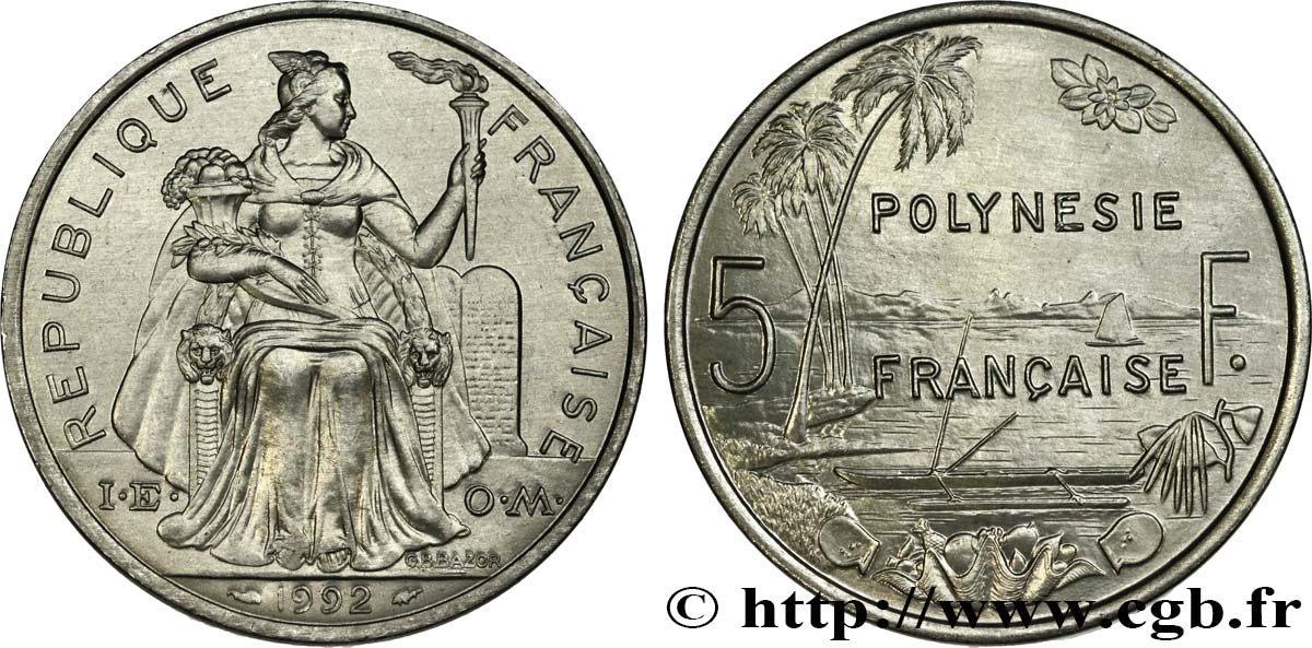 POLINESIA FRANCESA 5 Francs I.E.O.M. Polynésie Française 1992 Paris SC 