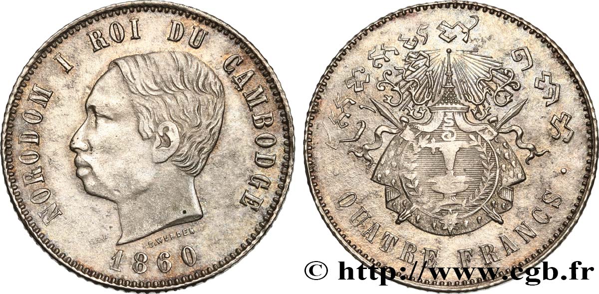 CAMBOGIA 4 Francs Norodom Ier 1860 Bruxelles BB 