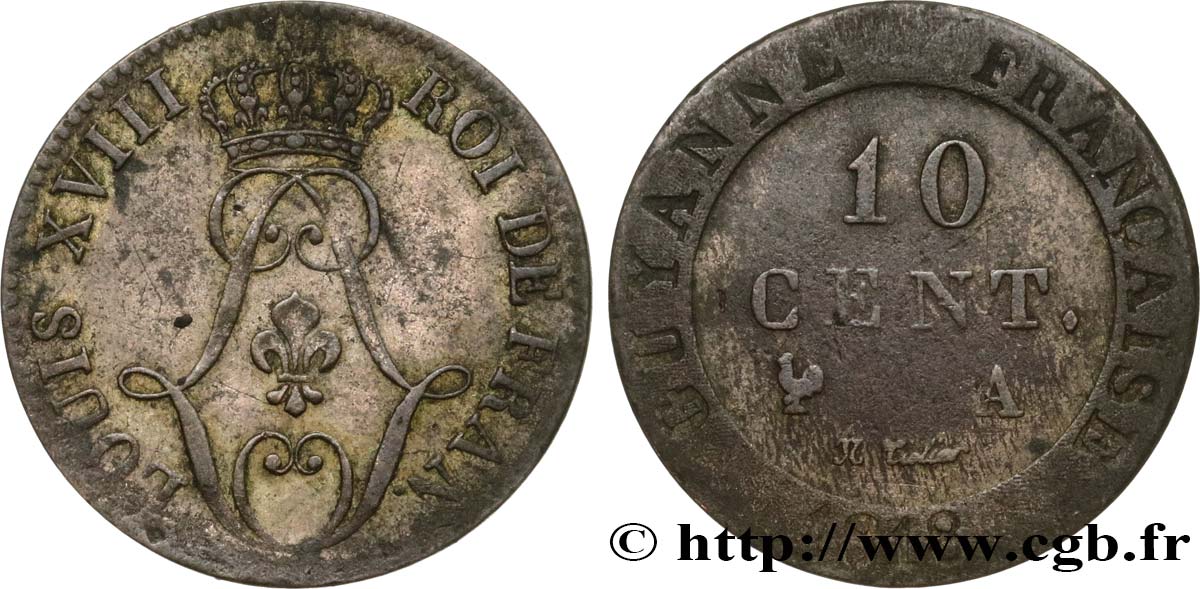 GUYANA FRANCESA 10 Centimes 1818 Paris - A MBC 