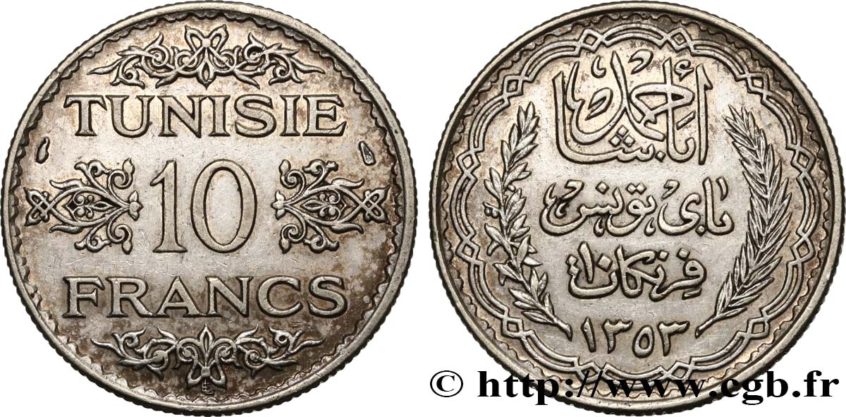 TUNISIA - French protectorate 10 Francs au nom du Bey Ahmed datée 1353 1934 Paris XF 