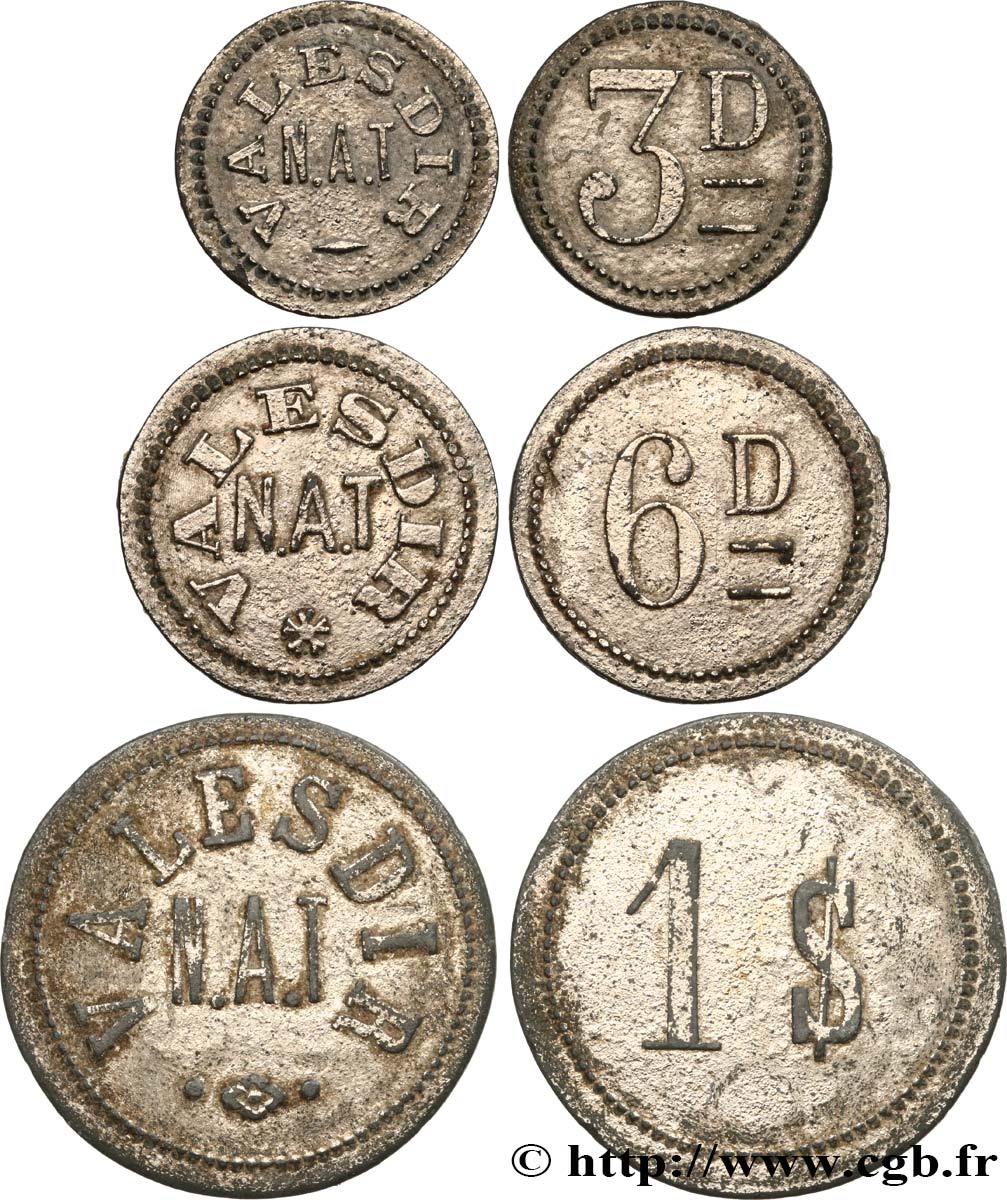 NEW HEBRIDES (VANUATU since 1980) Lot 3 D (Pence), 6 D (Pence) et 1 $ (Shilling) Valesdir N.A.T. ND  XF 