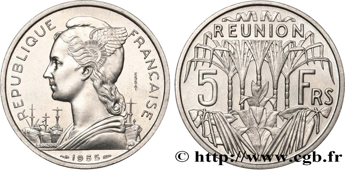 REUNION INSEL Essai de 5 Francs 1955 Paris ST 