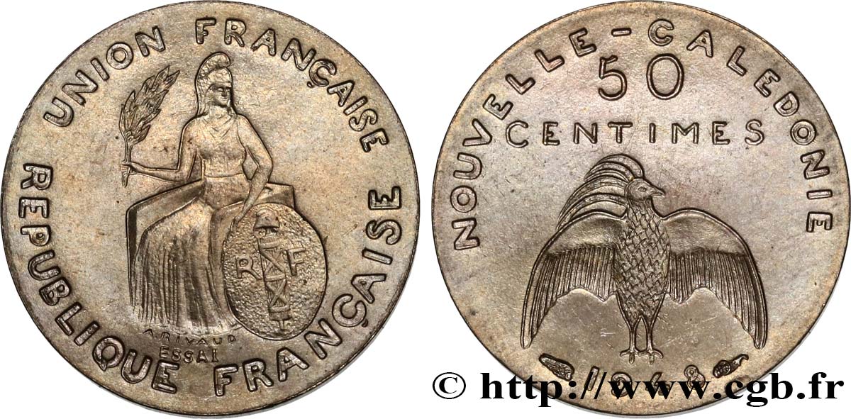 NUOVA CALEDONIA Essai de 50 Centimes sans listel 1948 Paris MS 