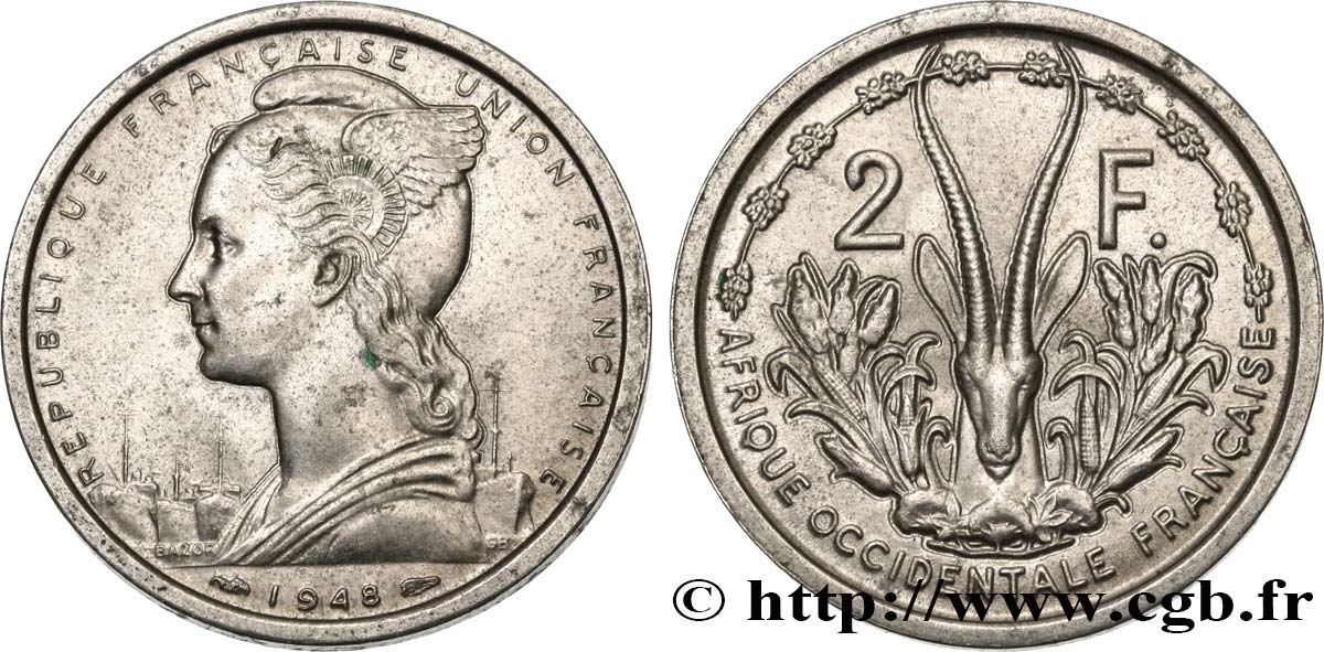 FRENCH WEST AFRICA - FRENCH UNION 2 Francs 1948 Paris AU 