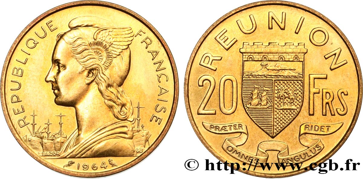 ISOLA RIUNIONE 20 Francs Marianne / armes 1964 Paris SPL 