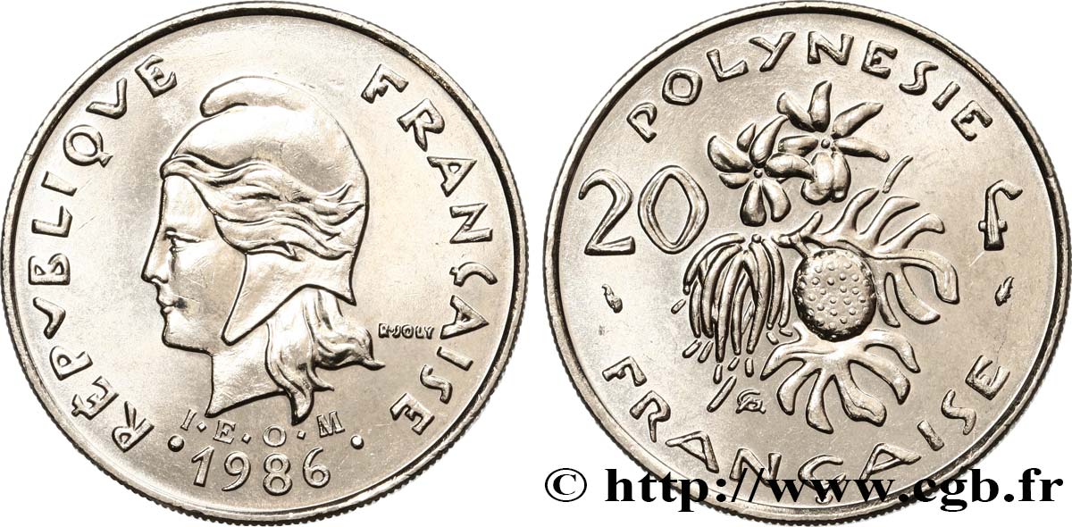 POLINESIA FRANCESA 20 Francs I.E.O.M Marianne  1986 Paris SC 