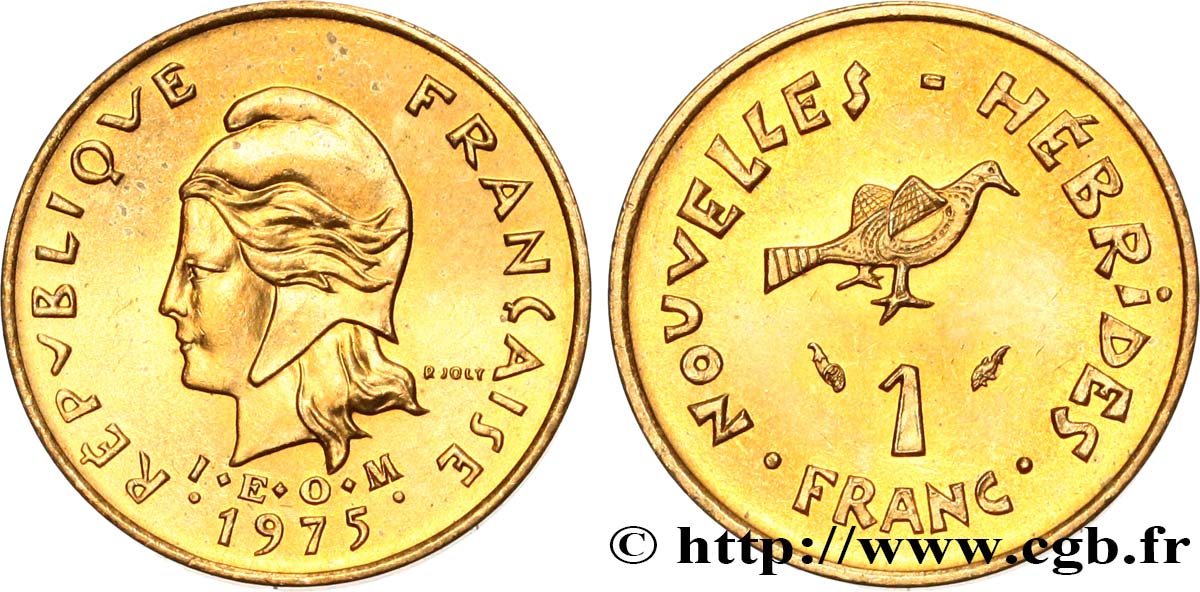 NEW HEBRIDES (VANUATU since 1980) 1 Franc type I.E.O.M. 1975 Paris MS 