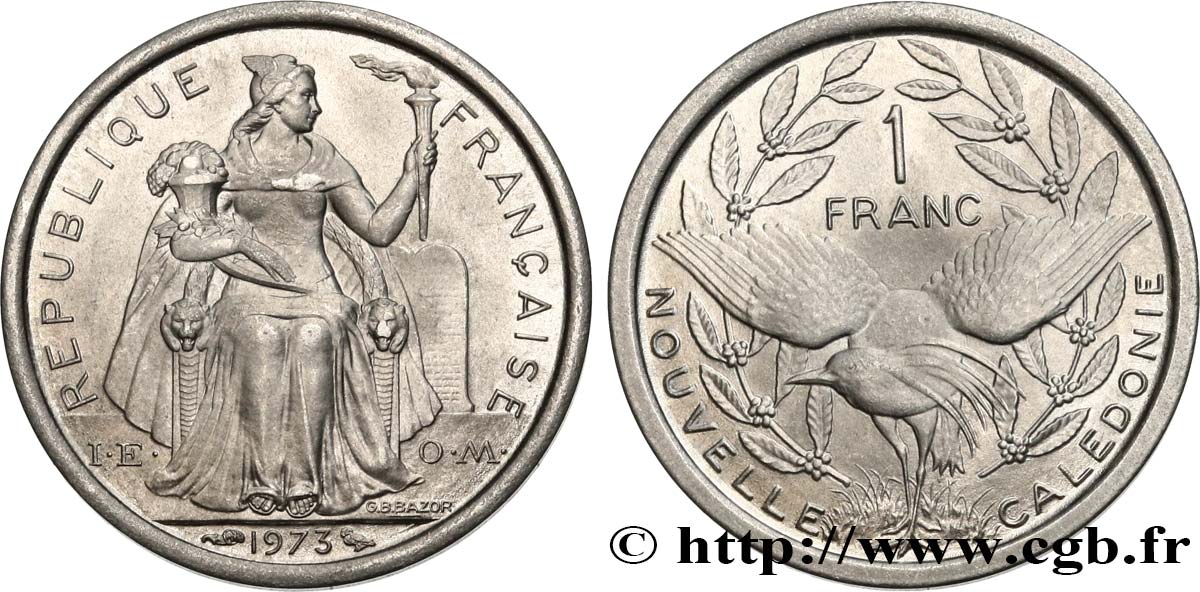 NOUVELLE CALÉDONIE 1 Franc IEOM 1973 Paris SPL 
