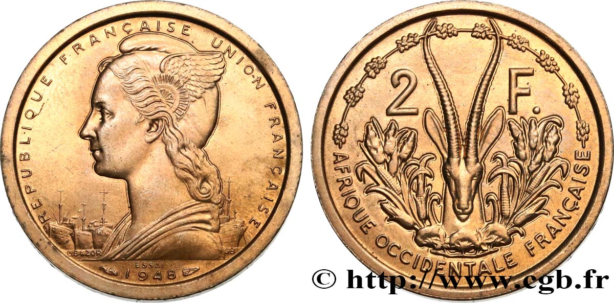 AFRIQUE OCCIDENTALE FRANÇAISE - UNION FRANÇAISE Essai de 2 Francs 1948 Paris SPL 
