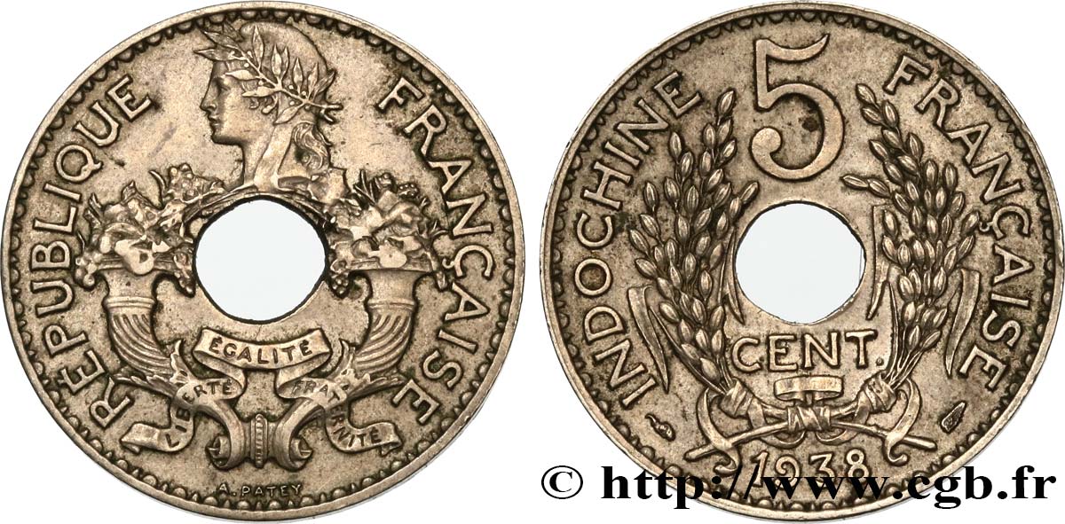 FRENCH INDOCHINA 5 Centièmes 1938 Paris AU 