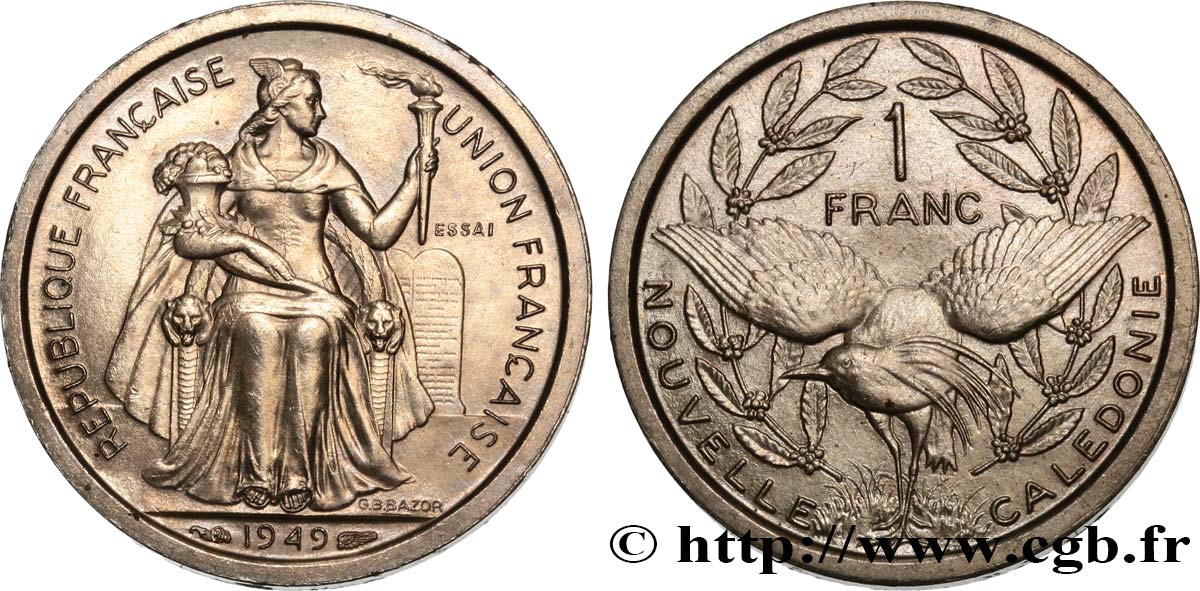 NUEVA CALEDONIA Essai de 1 Franc 1949 Paris SC 