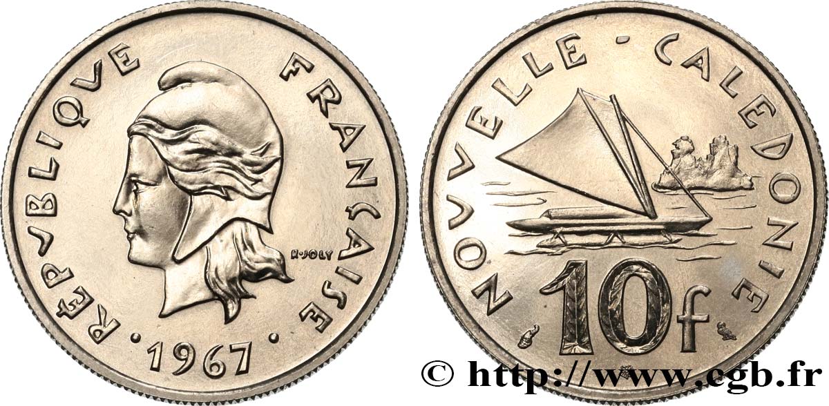 NEW CALEDONIA 10 Francs Marianne / voilier traditionnel 1967 Paris MS 