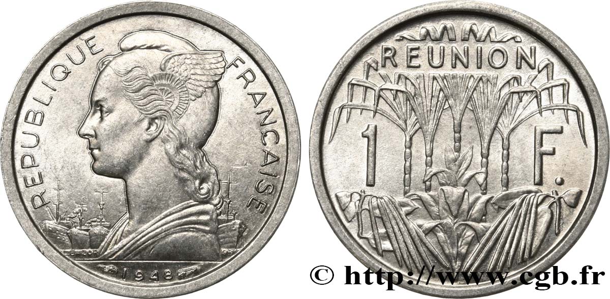 REUNION INSEL 1 Franc Marianne / canne à sucre 1948 Paris fST 