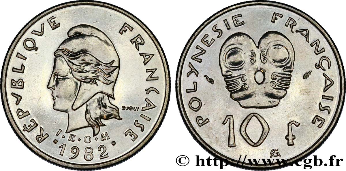POLINESIA FRANCESE 10 Francs I.E.O.M Marianne 1982 Paris MS 